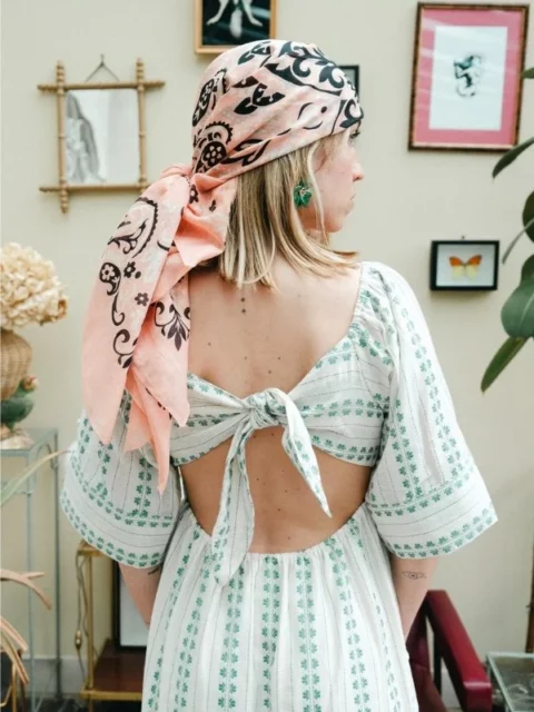 Foulard bandana rose corail 100 % coton - Maison Lecomte Flament