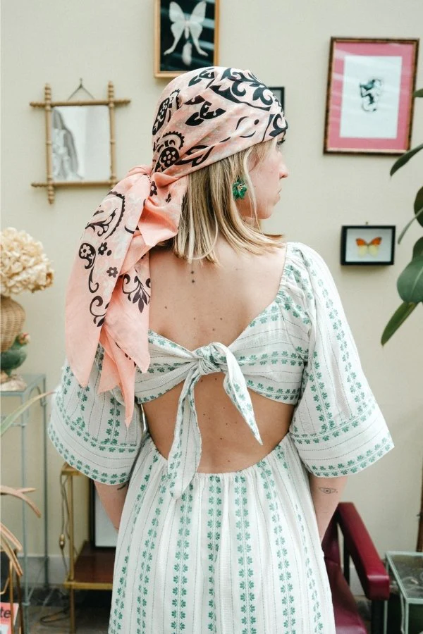 Foulard bandana rose corail 100 % coton